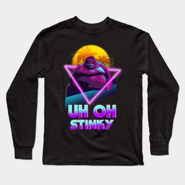 Uh Oh Stinky Poop Le Monke 80s Vaporwave Outrun Style Long Sleeve T-Shirt by lostrigglatrine